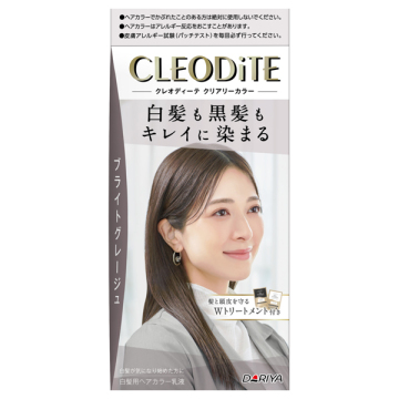 クリアリーカラー (白髪用) / ブライトグレージュ / 1剤(72g)、2剤(72mL)、プレトリートメント(20mL)、アフタートリートメント(20g)、ブラシ型ノズル、手袋 / クレオディーテ