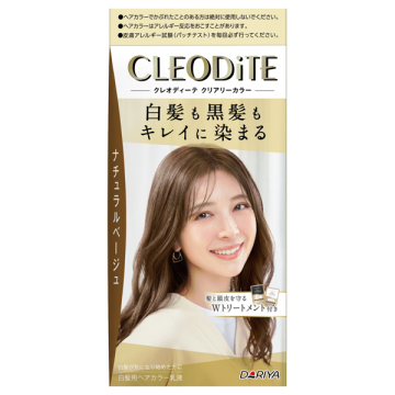 クリアリーカラー (白髪用) / ナチュラルベージュ / 1剤(72g)、2剤(72mL)、プレトリートメント(20mL)、アフタートリートメント(20g)、ブラシ型ノズル、手袋 / クレオディーテ