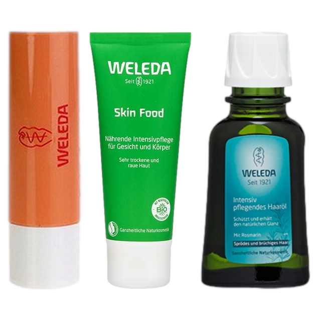 WELEDA ヴェレダ リップクリーム  とスキンフード 2.5oz/75ml 【数量限定激安】とオーガニック ヘアオイル 50ml のセット / ヴェレダ ／ WELEDA