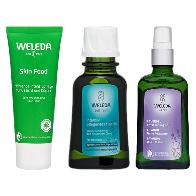 WELEDA ヴェレダ スキンフード 2.5oz/75ml 【数量限定激安】とオーガニック ヘアオイル 50ml とラベンダーオイル 100ml のセット / ヴェレダ ／ WELEDA