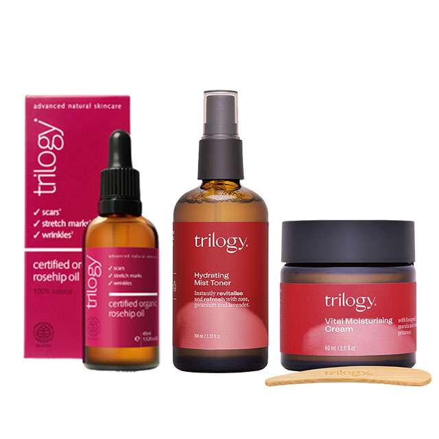 ローズヒップ オイル & ハイドレイティング ミストトーナー & バイタル モイスチュアライジング クリームセット 45ml+100ml+60g / トリロジー ／ Trilogy