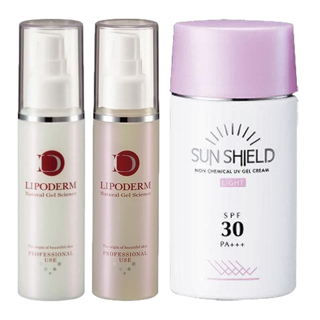 スーパーエッセンス２種/  セラミド〈CE〉 100ml +ビタミンC誘導体〈VC〉 100ml +サンシールドゲル 55ml ライト　SPF30 PA+++のセット / ラシンシア ／ LA SINCIA