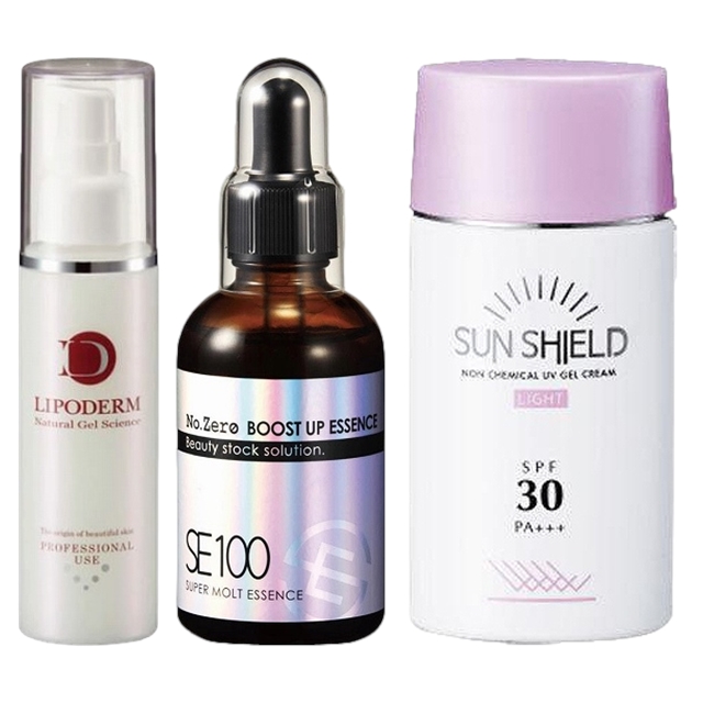 スーパーエッセンス２種/  セラミド〈CE〉 100ml + No.ZERO 60ml とサンシールドゲル 55ml ライト　SPF30 PA+++のセット / ラシンシア ／ LA SINCIA