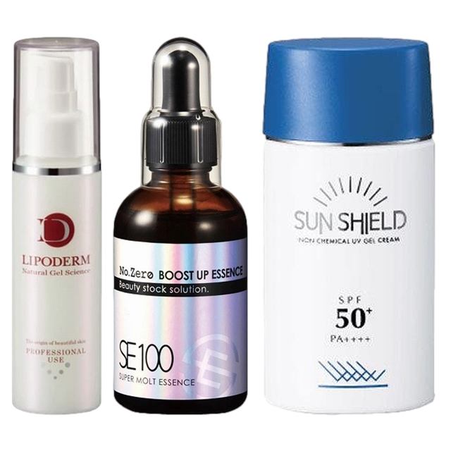 スーパーエッセンス２種/ セラミド〈CE〉 100ml+ No.ZERO 60ml + サンシールドゲル SPF50のセット / ラシンシア ／ LA SINCIA